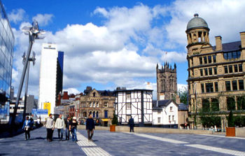 View of newly redeveloped city centre of Manchester